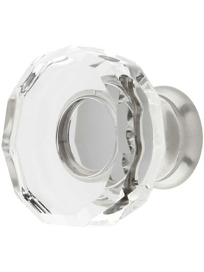 Lowell Crystal-Glass Cabinet Knob - 1 3/8 inch Diameter in Polished Nickel.